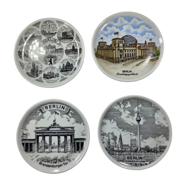 Set Of 4 Vtg Berlin Souvenir coasters trinket dishes Germany landmarks HLR - Picture 1 of 7